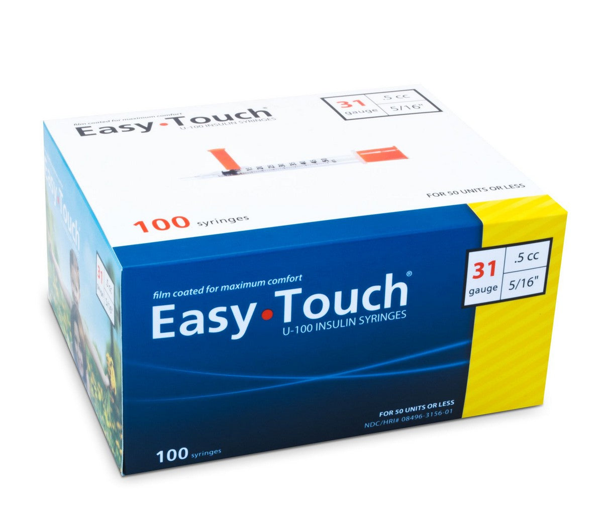 Easy Touch Easy Touch® U-100 Insulin Syringes, 31g, .5cc, 5/16″ (8mm),  Yellow – diaTHOR